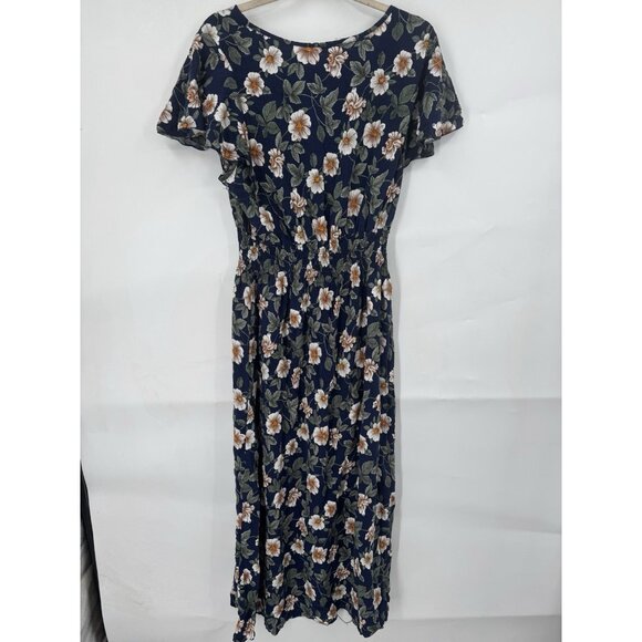Kindred Floral Midi Dress Women Plus Size 2X Navy Blue Preppy Peasant Prairie - Picture 2 of 7
